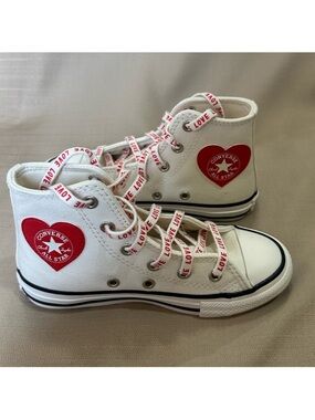 Converse White High-Top Sneakers with Red Heart Accent